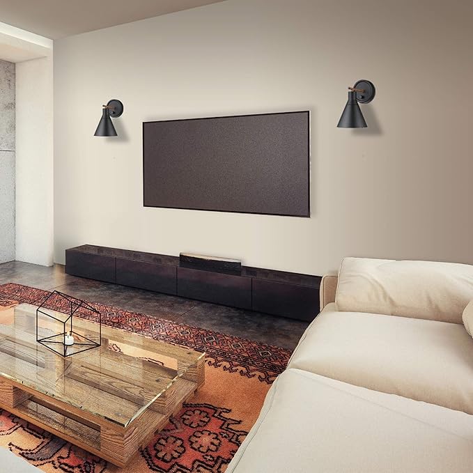 GLOBE Electric 51725 1-Light Dimmable Plug-in or Hardwire Wall Sconce, Matte Black, Faux Walnut Accent, Stepless Dimming Rotary Switch on Canopy, Black Fabric Cord, Bulb Not Included