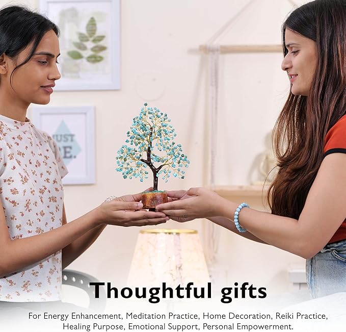 FASHIONZAADI Turquoise Stone Crystal Tree of Life, Feng Shui Decor, Chakra Gem Tree, Crystal Positive Energy, Spiritual Decor, and Gifts for Women