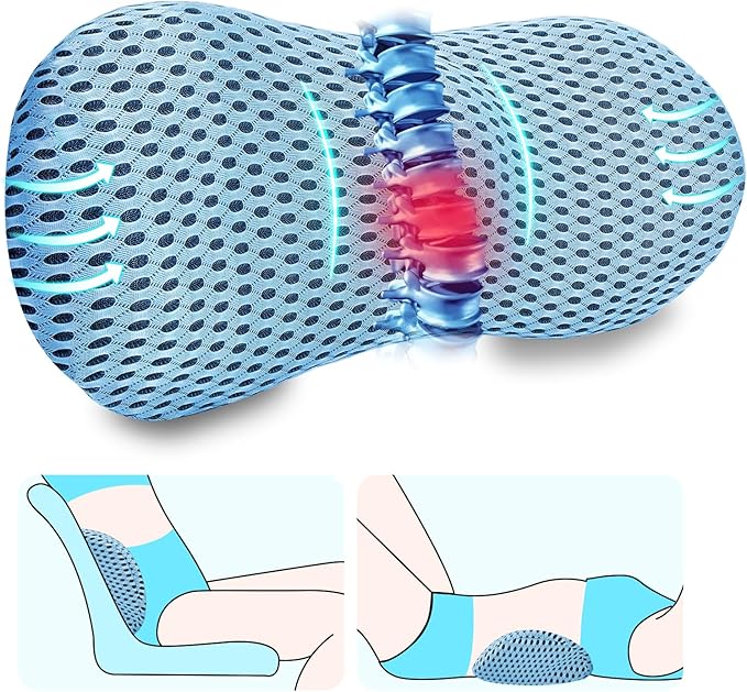 Lumbar Support Pillow Ergonomic Memory Foam, Relieve Back Pain, CMFY Breathable & Detachable & Washable, Perfect for Office Chairs, Car Seats, Beds (Blue)