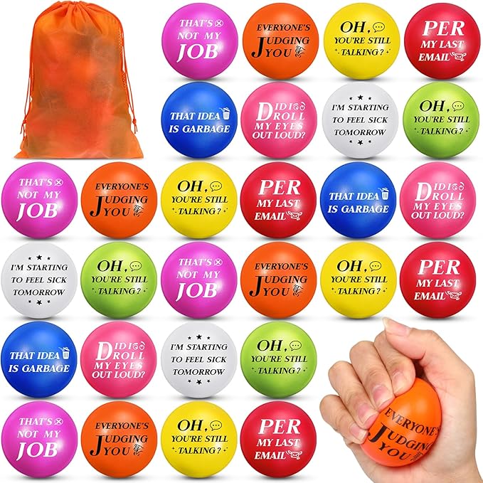 Syhood 48 pcs Funny Sarcastic Stress Balls 1.97 Inch Snarky Quotes Foam Ball Motivational Stress Balls Employees Gift Favor with Drawstring Bag for Adults Coworkers Employees Team