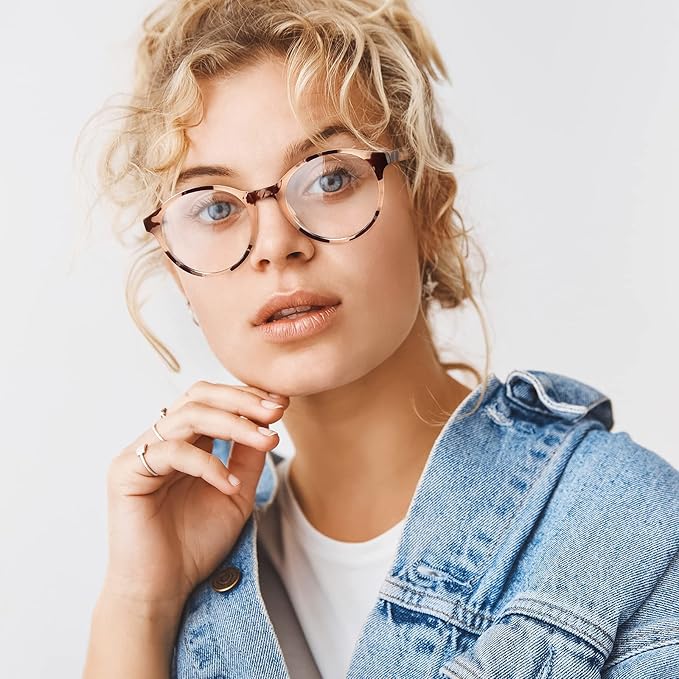Cyxus TR90 Oversized Blue Light Blocking Glasses Women - Spring Hinge Round Frame Computer Use Anti Eye Strain 8018