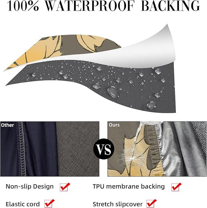 8Pcs Stretch Patio Cushion Covers Outdoor Cushion Cover, Jacquard Stretch Cushion Covers, Cover Replacement, Outdoor Sofa Covers, Washable Furniture Couch Cushion Cover (Maple Leaf)