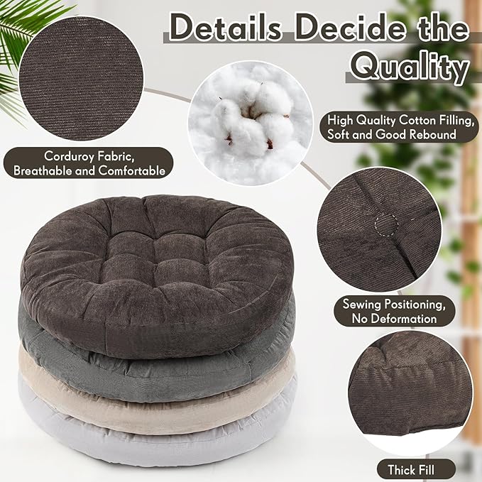 Jerify 4 Pcs Floor Pillow Cushions 22 x 22 Inch Round Square Large Meditation Floor Pillow for Classroom Adult Meditation Picnic Party Cushion for Seating Gift Christmas(Graded Grey,Round)