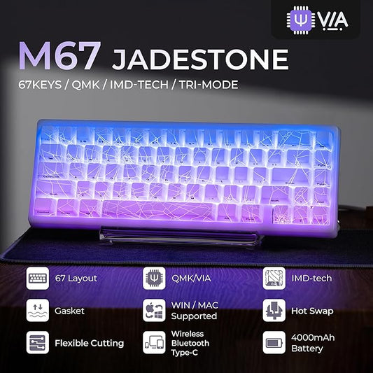x XVX M67 Wireless 60% Percent Keyboard, QMK/VIA Topographic Gaming Keyboard, Tri-Mode Thocky Creamy Mechanical Key board, Hot Swappable Gasket Mount RGB IMD Tech for Win/Mac, Spider Web Theme, White