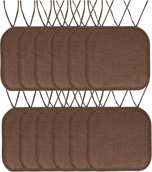 Chair Cushion Memory Foam Pads with Ties Honeycomb Pattern Slip Non Skid Rubber Back Rounded Square 16" x 16" Seat Cover, Herringbone Brown