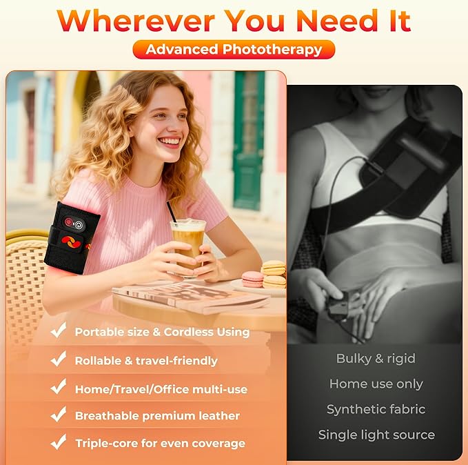 Cordless Red Light Therapy for Body, Portable Light Therapy Pad, 660&850nm Infrared Light Therapy for Back Waist Shoulder Knee Joint, Home Outdoor Using, Gifts for Women Men (13.6"x5.9")