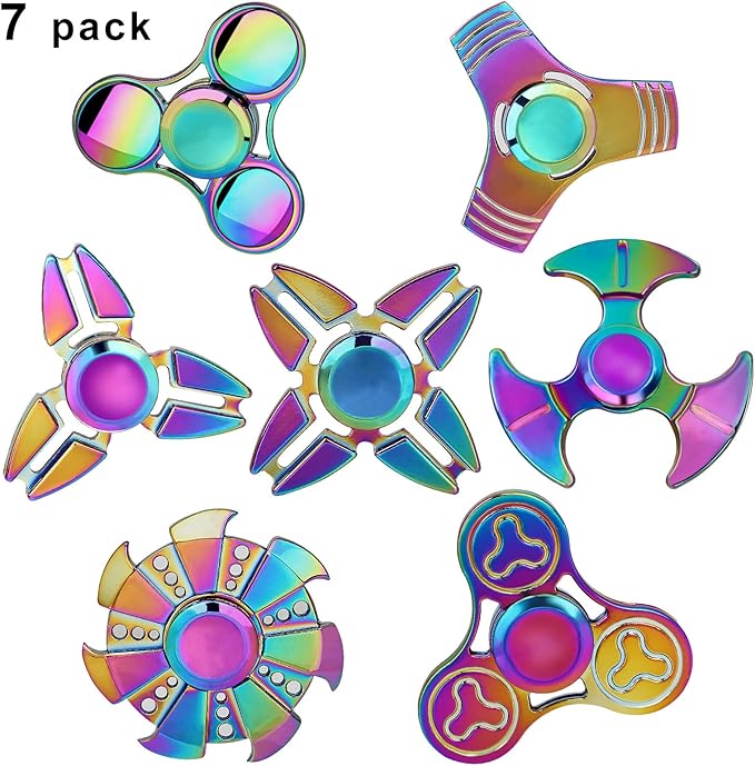SCIONE Metal Fidget Spinner for Kid Adult, Sensory Hand Fidget Toy 7 Pack-Anxiety Toys Stress Relief Reducer-Party Favors, Gifts for Kids Birthday, Goodie Bag Stuffers, Classroom Prizes