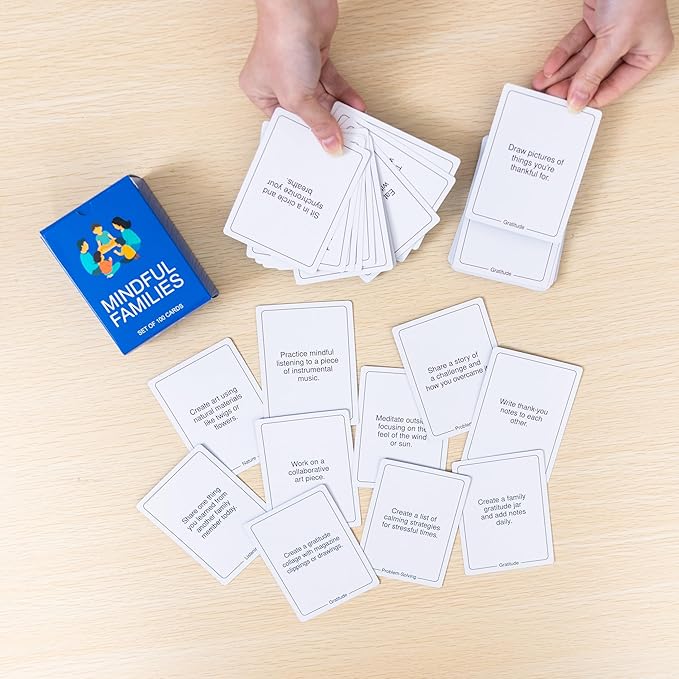 100 Mindful Families Conversation Cards – Mindfulness, Gratitude & Breathing Prompts for Self-Care at Home, Travel & Therapy