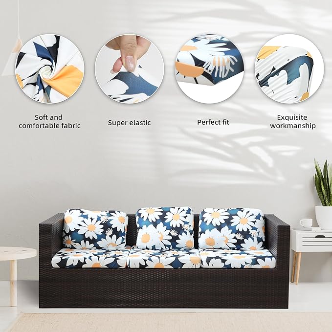 8Pcs Stretch Patio Cushion Covers,for Outdoor Couch Cushion Covers Replacement,Outdoor Sofa Covers Patio Slipcovers Couch Cover,Washable Furniture Cover (Cover Only)