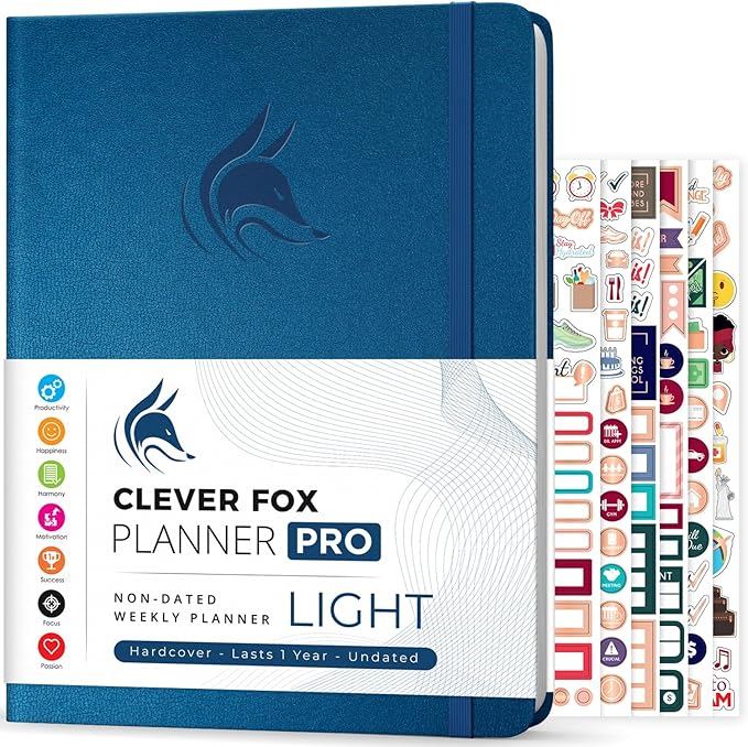 Clever Fox Planner PRO Light – Weekly & Monthly Life Planner to Increase Productivity, Time Management and Hit Your Goals, 8.5x11″ (Mystic Blue)
