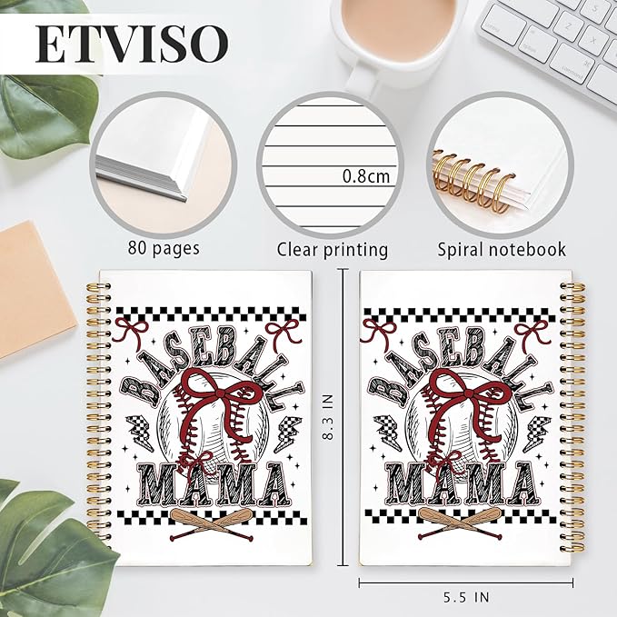 Baseball Mama Notebook, Baseball Mom Gifts Notebooks for Note Taking, Gifts for Baseballs Lovers Journal, Retro Checkered Coquette Bow Baseballs Journals for Writing, 5.5x8.3 Inch