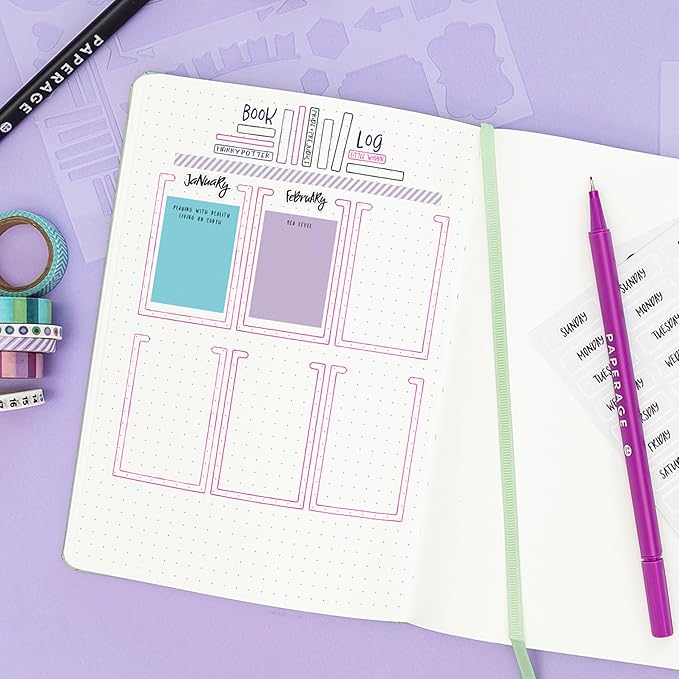 PAPERAGE Dotted Journal Notebook, (Light Grey), 160 Pages, Medium 5.6 in x 8 in - 100 GSM Thick Paper – Hardcover Journaling Notebook for Work, School & Bullet Journaling