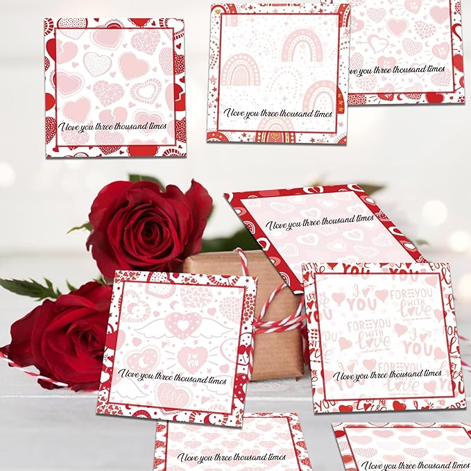 9 Pieces Heart Sticky Notes Valentine Heart Sticky Notes Self-Adhesive Valentine Sticky Note Pads Sticky for School Office Home Supplies Students Teachers Presents