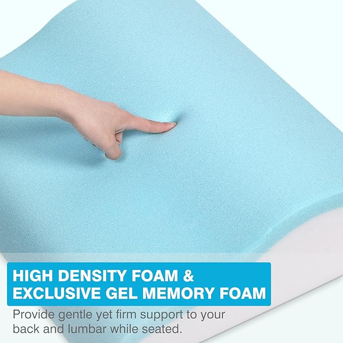 TANYOO Back Support Pillow for Recliner Dual Layer Lumbar Support Pillow with Gel Memory Foam Ergonomic Orthopedic Lumbar Cushions for Elderly Lower Back Pain Relief Washable Cover Light Grey