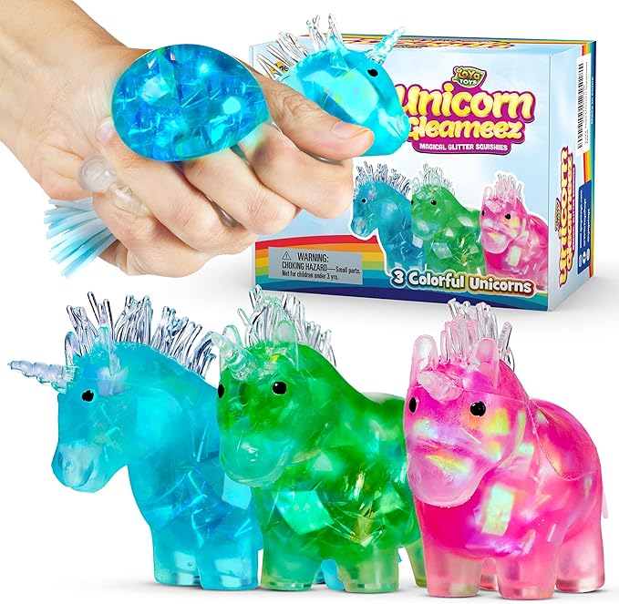 YoYa Toys Glitter Unicorn DNA Balls - Fidget Toy Stress Ball - Colorful Soft Squishy - Mental Stimulation, Clarity & Focus Tool - Fun for Any Age - 3 Pack