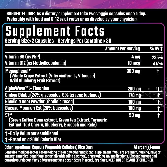 Hero X Health | Entrepreneuro Nootropic Brain Booster with Ginkgo Biloba, Memophenol and L-Theanine - Brain Supplement for Focus, Memory Support, Clarity & Energy - Nootropics Brain Support Supplement