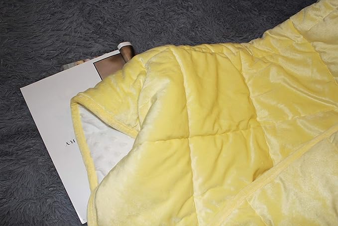 ALANSMA Reversible Weighted Blanket for All Season, Luxury Velvet, Warm and Cool, Adult 7Lb Yellow Weighted Blanket, Enjoy Sleeping Anywhere (Light Yellow, 40''x60'' 7lbs)