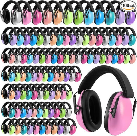 Amylove 100 Pcs Kids Ear Protection Noise Cancelling Headphones Noise Reduction Ear Muffs 27dB Hearing Protection (12 Colors)