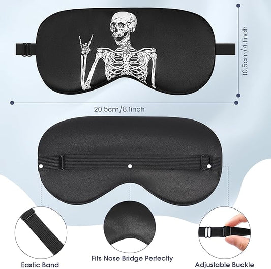 2 Pcs Human Skulls Sleep Halloween Mask for Women Men, Silk Eye Covers for Sleeping, Adjustable Strap & Light Blocking Design, Adult Children's Bedtime Blindfold for Travel and Home Use (Human Skulls)