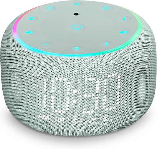 White Noise Machine Alarm Clock: Auto-Dimmable Clock for Bedrooms - 5W Stereo Bluetooth Speaker - Sound Machine with 24 Sleep Sounds for Adults Kids