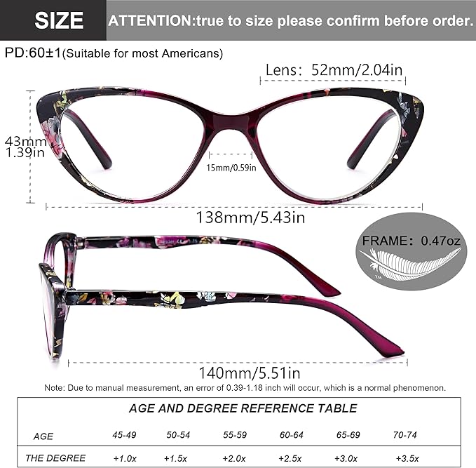 EYEURL Cat Eye Reading Glasses for Women, 2 Pack Blue Light Blocking Readers for Ladies Spring Hinge Fashion Pattern +4.00 Magnification Anti Eyestrain UV Protection