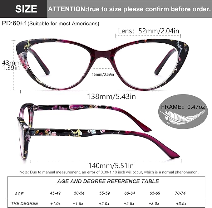 EYEURL Cat Eye Reading Glasses for Womens 2 Pairs Blue Light Blocking Readers +2.25 Ladies Computer Eyeglass Colorful Vintage Pattern Design