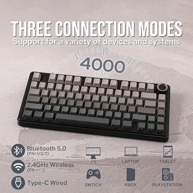 EPOMAKER x Aula F75 Gasket Mechanical Keyboard, 75% Wireless Hot Swappable Gaming Keyboard with Five-Layer Padding&Knob, Bluetooth/2.4GHz/USB-C, RGB (Black Gradient, LEOBOG Reaper Switch)