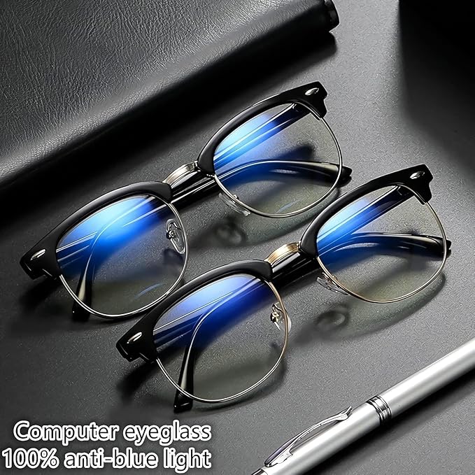 Computer Gaming Blue Light Blocking Glasses Half frame Retro Semi Rimless Clear Lens Glasses Eyewear Men Women Plus Polarized sunglasses Blk Yellow