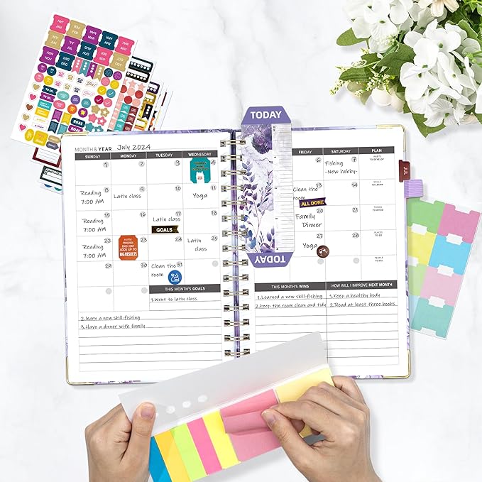 Ospelelf Undated Mini Planner Daily Spiral Binding Weekly Monthly Hardcover Calendar Planners with Stickers 12 Months Productivity Aesthetic Journey Booklet Size Purple Marble