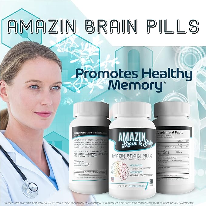 Amazin Brain Pills - Focus - Memory - Clarity - Advanced Cognitive Support - Enriches Mental Performance - Amazin Brain Supplement for Amazin Brain Support - Nootropics Brain Enhancement