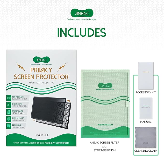 Laptop Magnetic Privacy Screen Protector for 13 & 13.6 inch MacBook Air (2025, M4 / 2024, M3 / 2022, M2) - Blue Light Blocking Security Screen Shield, Anti-Smudge Cover, UV Filter, Computer Private Screen Hider