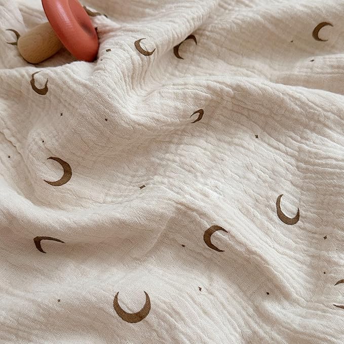 BuLuTu 100% Cotton Toddler Blankets Soft Breathable Crib Blanket for Infant Baby Girls Boys, Ultra Lightweight Muslin Baby Nursery Blankets,Moon Pattern,47"x51"