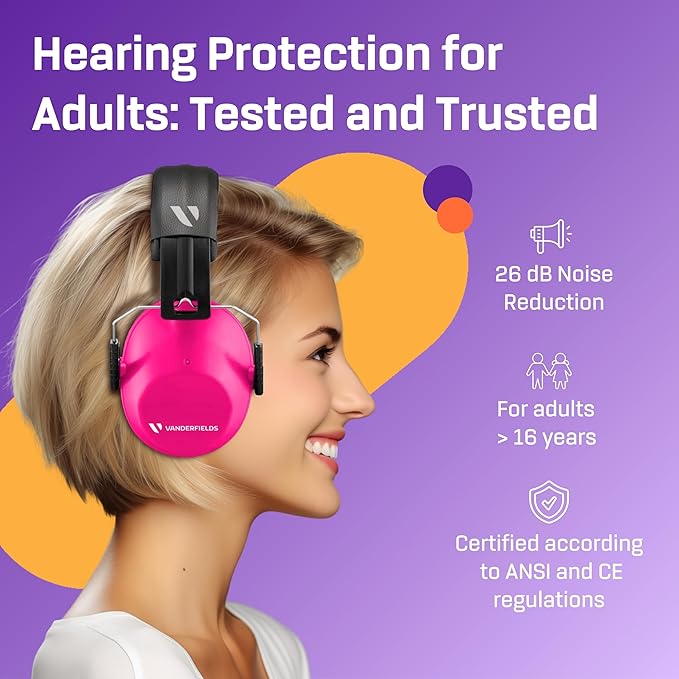 Vanderfields Hearing Protection Headphones - 26dB - Range Shooting Ear Protection - Noise Cancelling Ear Muffs for Adults