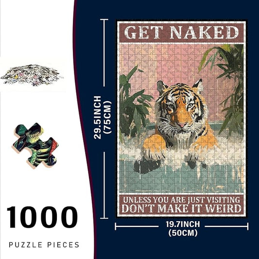 1000 Piece Wooden Tiger Jigsaw Puzzle Take Shower Bathtub Adults & Kids Difficult Brain Teaser for Focus Training & Quiet Family Time 29.5x19.7 Inch