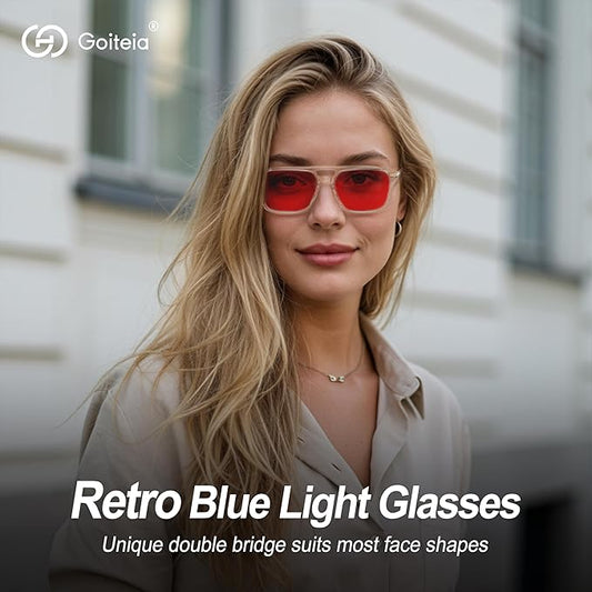 Goiteia Red Light Glasses for Sleep, Dual AR Coatings, Retro 70s Red Glasses Blue & Green Light Blocking for Better Sleep