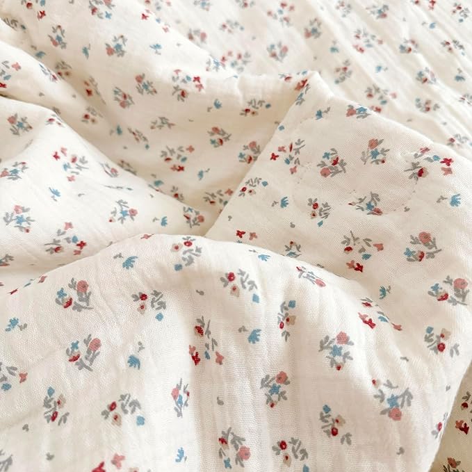 BuLuTu Cotton Muslin Blanket for Toddler Girls Boys 1 2 3 4 5 6 Year Old, Shabby Chic Floral Baby Blanket for Crib/Toddler Bed, 4 Layers Gauze Lightweight Toddler Quilt, 1 pc, 47"x51"