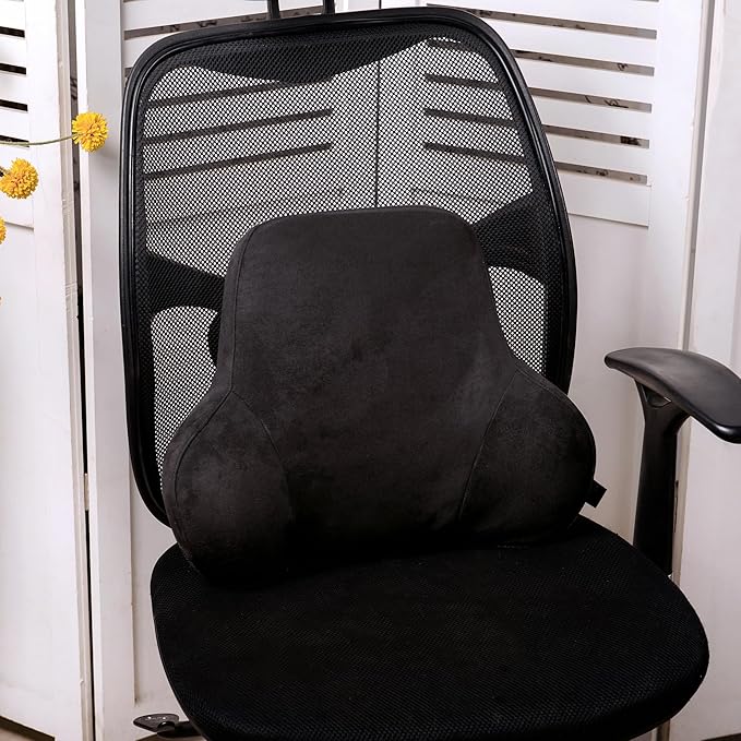 Soft Memory Foam Lumbar Support Pillow for Car Seat with Velvety Suede Cover – Comfortable Back Cushion for Drivers and Passengers