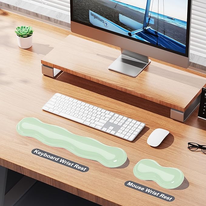 Gel Keyboard and Mouse Wrist Rest Set, Comfort Ergonomic Wrist Support, for Wrist Pain Relief, Computer Keyboard Wrist Rest (Green)