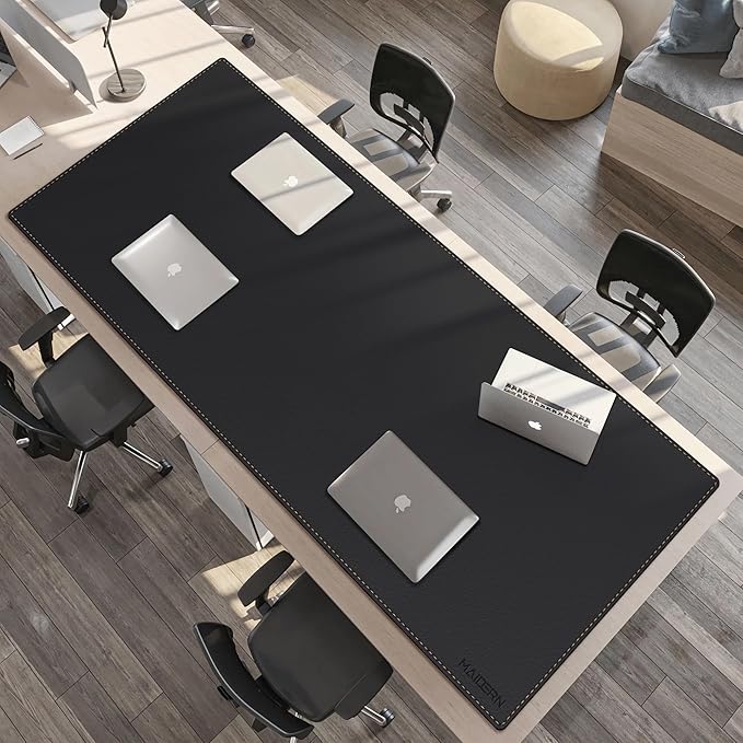 MAIDERN Leather Desk Mat, (5XL) 78.7” x 31.5” Reversible Office Desk Pad Mat, Cork & Leather Large Mouse pad for Desk, Waterproof Computer Desk Mat for Gaming Home Office (Black)