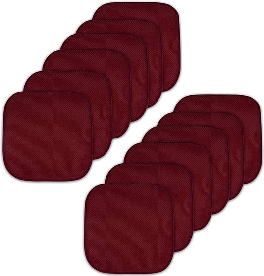 Sweet Home Collection Memory Foam Chair Cushion Honeycomb Pattern Solid Color Slip Non Skid Rubber Back Ultimate Comfort and Softness Rounded Square 16" x 16" Seat Cover, 12 Pack, Wine Burgundy
