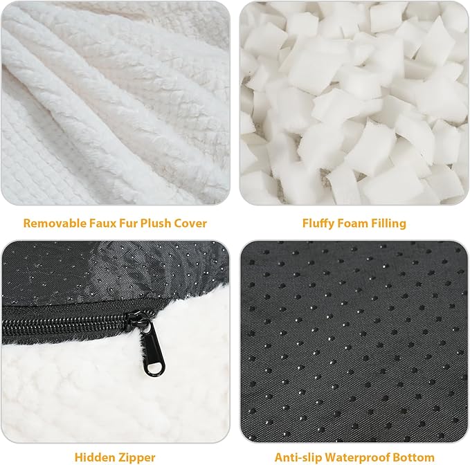 Round Stuffed Pouf Ottoman for Foot Rest, Faux Fur Poufs with Foam Chunk Filling, Storage Ottoman Pouf Foot Stool Cushion, 26 X 18 Inch Floor Chair for Living Room Bedroom Home Decor, White