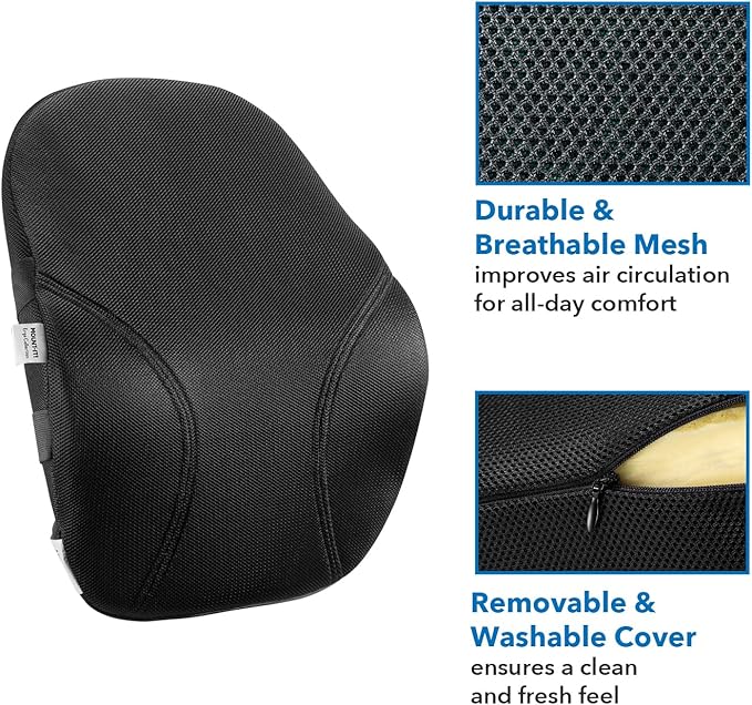 Mount-It! Office Chair Cushion, Lumbar Support Pillow for Office Chair, Back Support Pillow for Desk Chair, Gaming, Home or Car with Memory Foam Filling, Relief Back Pain Improve Posture, Black Large