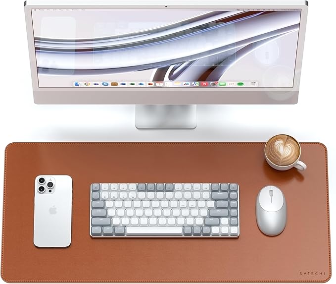 Satechi Vegan Leather Desk Mat, Large Mouse Pad Scratch and Water Resistant, Easy to Clean, Desk Pad for Office and Home, 26.8” x 12.4” x 0.1” - Brown