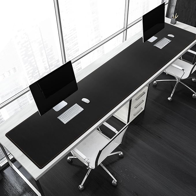 MAIDERN 70.8”x 15.7” Leather Desk Pad, Large Desk Mat, Cork & Leather Large Mouse pad for Desk, Waterproof Computer Desk Pad for Gaming Home Office (Black) …