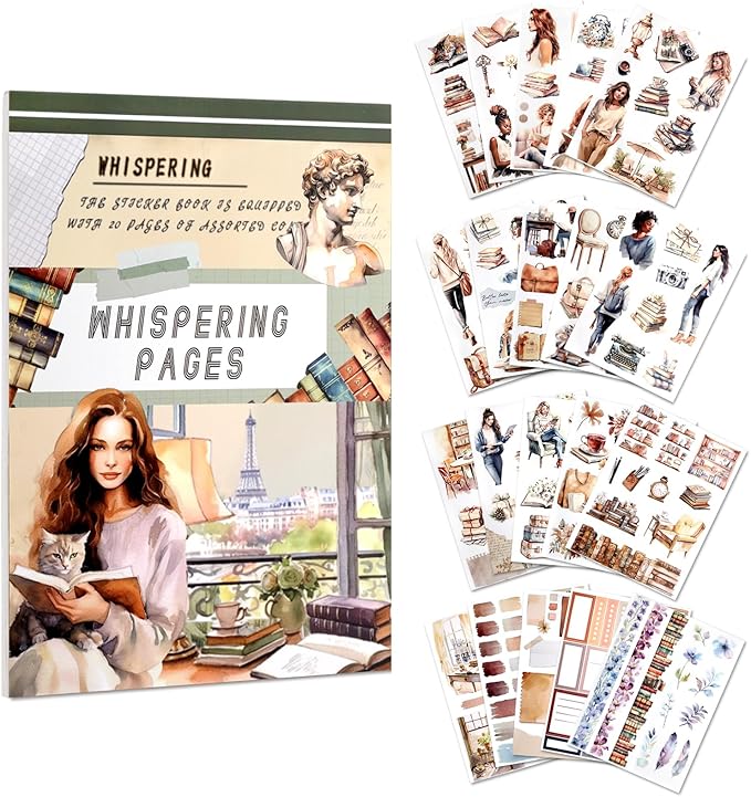 AVECMOI Reading Themed Journaling Stickers for Women, Paper & PET Aesthetic Scrapbook Sticker Book with 225 Images for Junk Journal, Planner and Collage