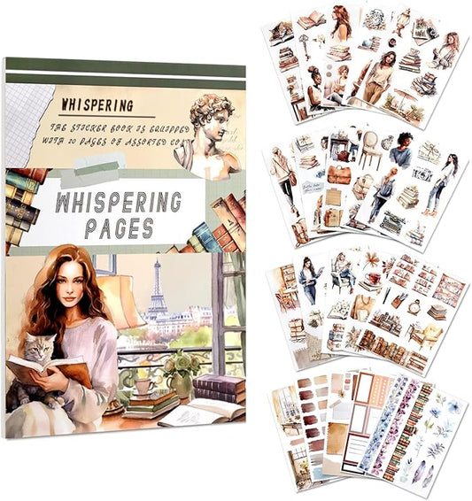 AVECMOI Reading Themed Journaling Stickers for Women, Paper & PET Aesthetic Scrapbook Sticker Book with 225 Images for Junk Journal, Planner and Collage