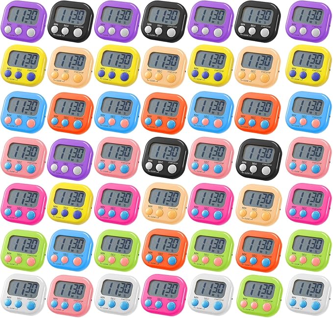 Weewooday 50 Pcs Magnetic Digital Timers for Classroom Multi Function Electronic Kitchen Timer Large Digits Countdown Stopwatch Loud Alarm for School Learning Cooking Study Work Game (10 Colors)