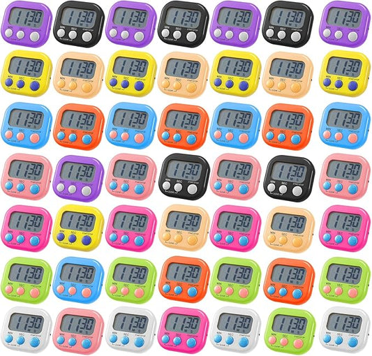 Weewooday 50 Pcs Magnetic Digital Timers for Classroom Multi Function Electronic Kitchen Timer Large Digits Countdown Stopwatch Loud Alarm for School Learning Cooking Study Work Game (10 Colors)