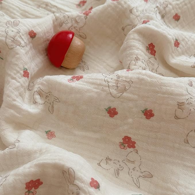 BuLuTu Baby Blankets for Girls Soft Lightweight Muslin Cotton Toddler Blanket Baby Quilts 2 Layer Gauze Cotton Nursery Blankets Crib Quilt,Bunny Pattern,47"x51"