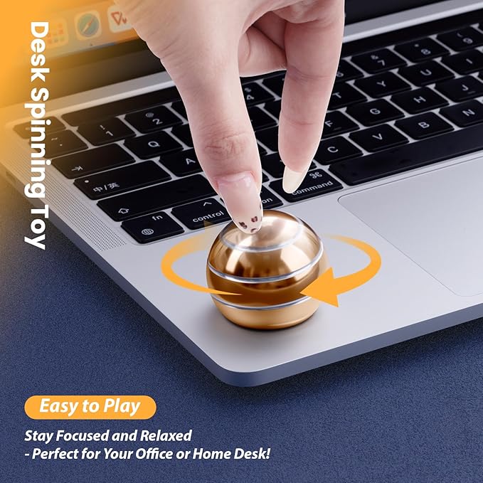Fidget Spinner Desktop Toys - Kinetic Spinning Ball for Anxiety & ADHD Relief (Golden-1.54in)